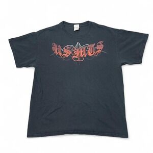 y2k style USMTS graphic tee with cool font and back graphic